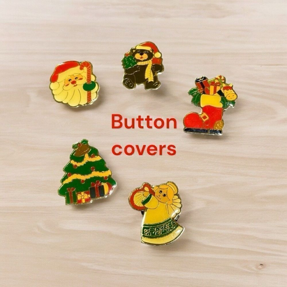Vintage Button Covers 80s Cloisonne Christmas Button Covers - Set of 5